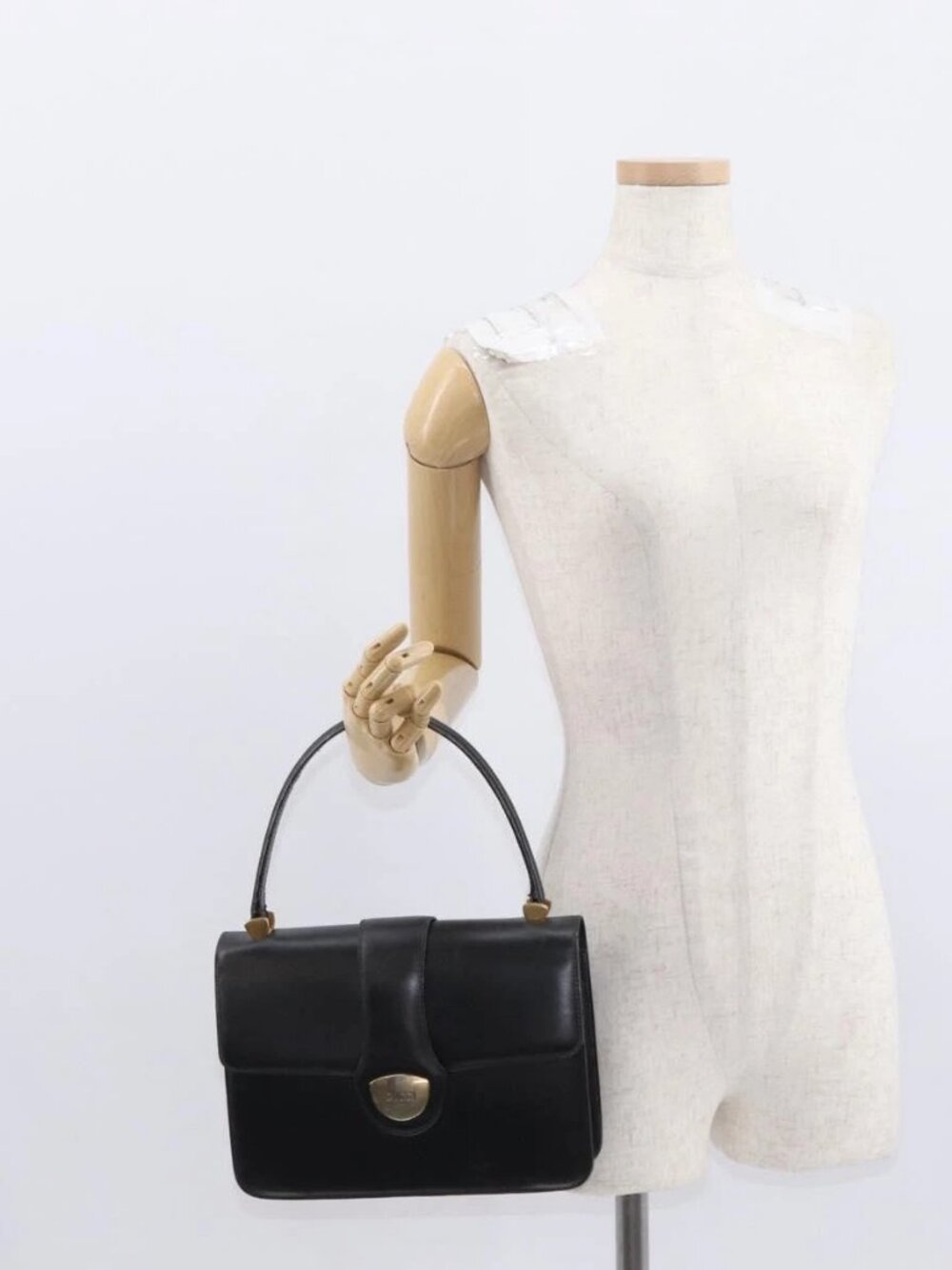 GUCCI Hand Bag Leather Gold Black Auth 162764